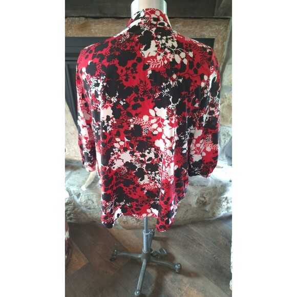 Jaclyn Smith Tops‎ Women’s XL  Red Black White Floral Blouse 3/4 Sleeve Shirt - Picture 6 of 9